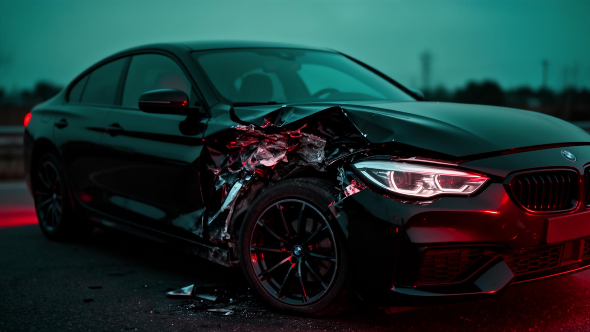 Mașină modernă cu avarii vizibile după accident — centru constatare daune